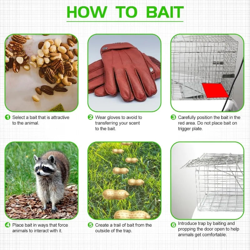 32" Heavy Duty Folding Animal Trap - Humane Catch & Release for Raccoons/Stray Cats/Squirrels