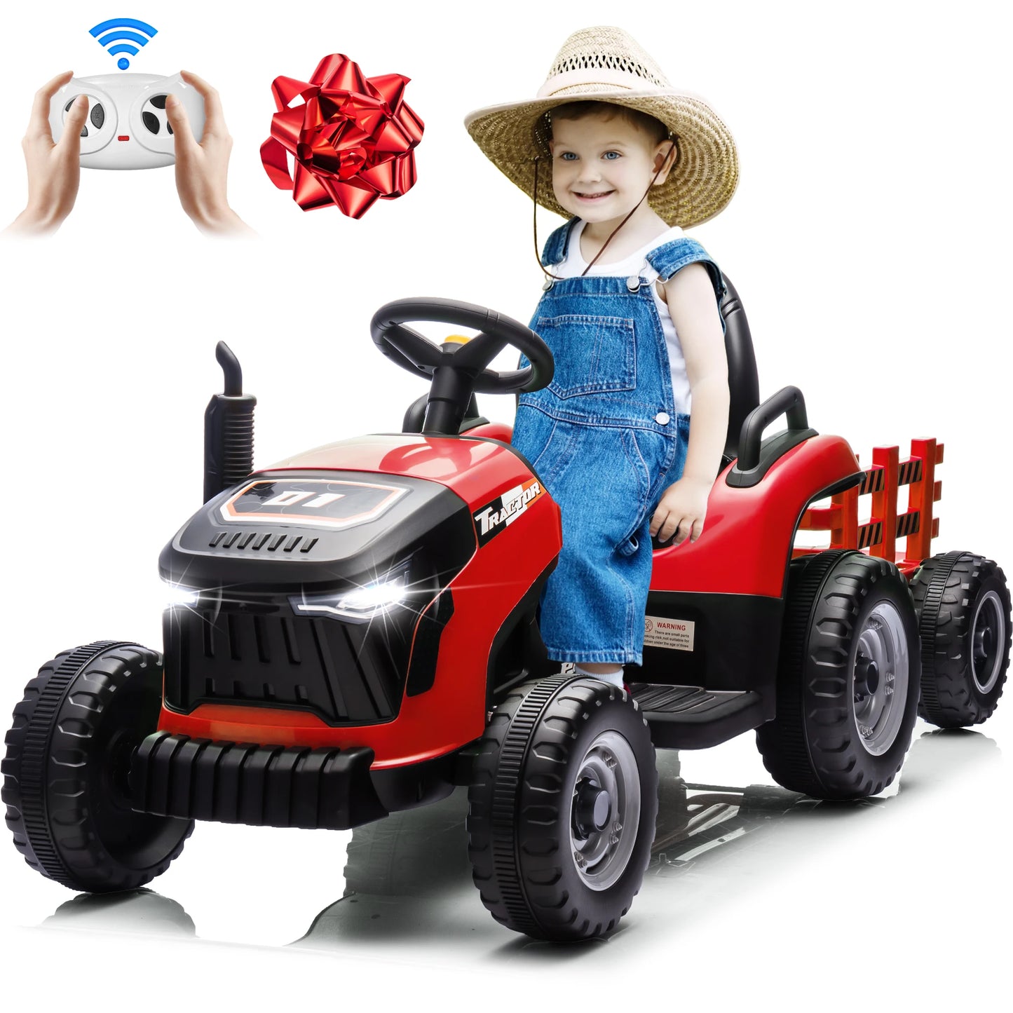 24 Volts Ride on Toys Vehicle w/Remote Control, 2 Seater Powered Ride on Tractor Truck, Electric Car for Kids 2-6 Gifts