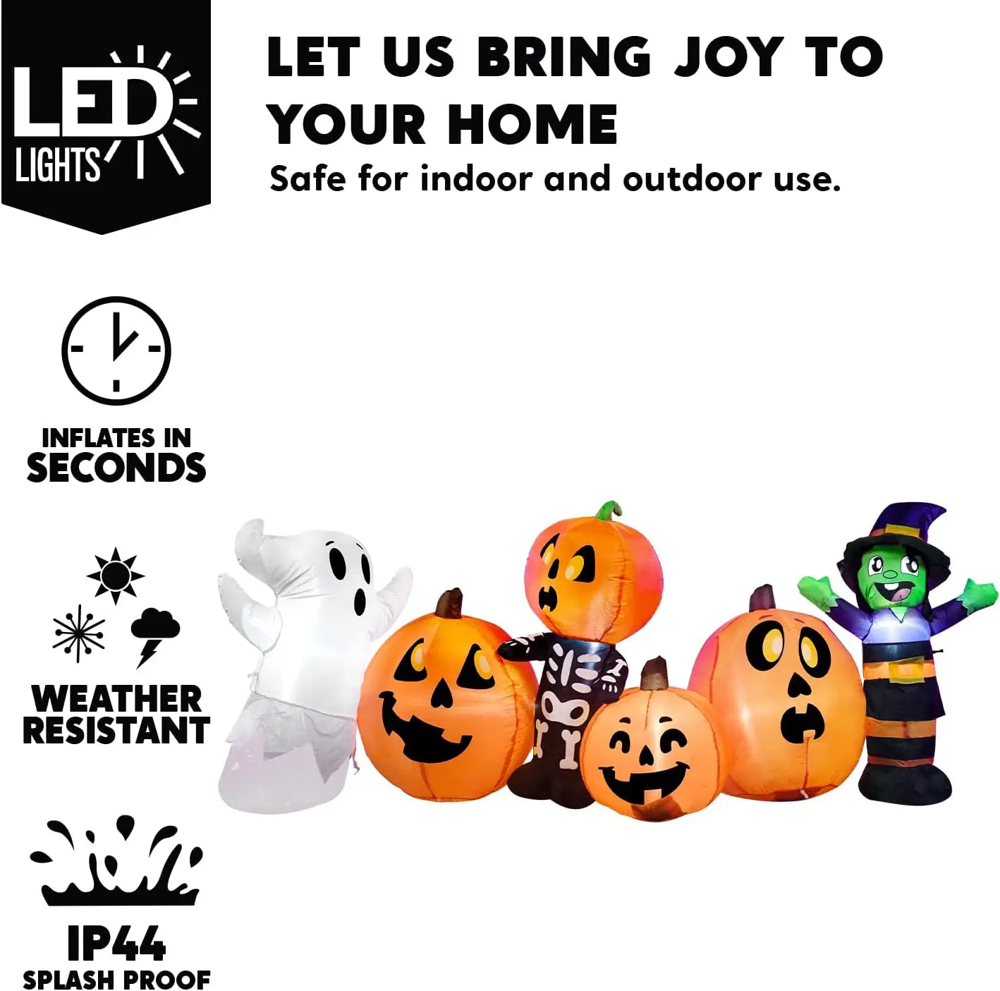 Joyfy 8 Ft Halloween Inflatable Three Characters Pumpkin Patch Outdoor Decor