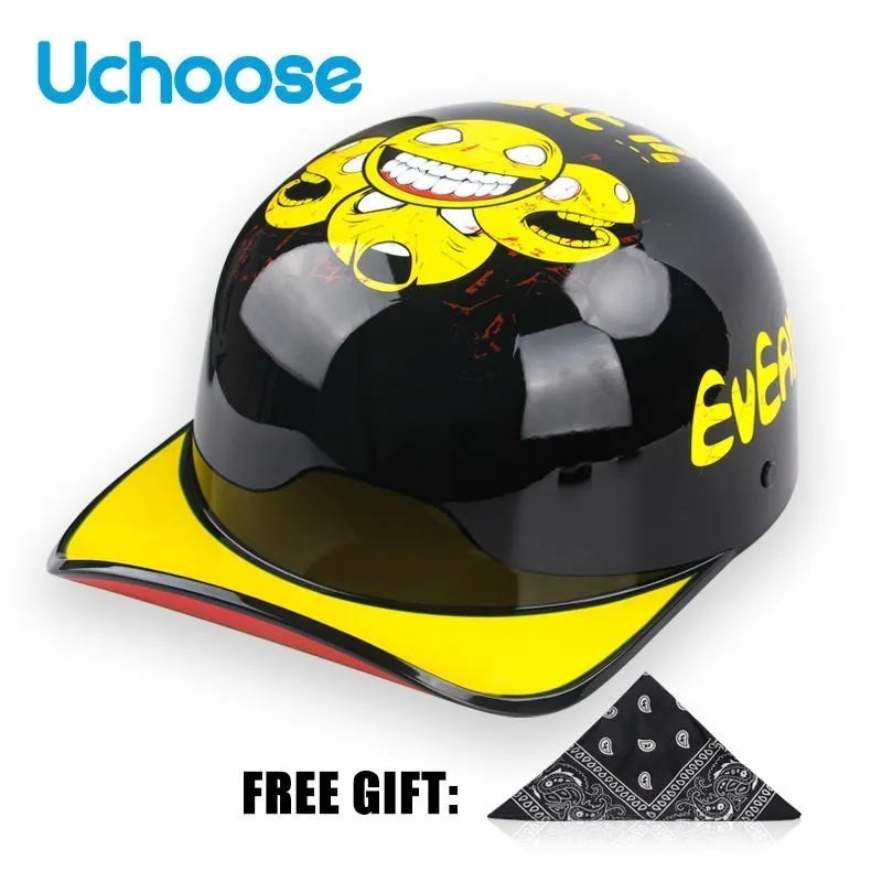 Uchoose Baseball Cap Helmet Motorcycle Vintage Retro Helmets Summer Open Face Scooter Cruiser Chopper Gangster DS Men Women Kid