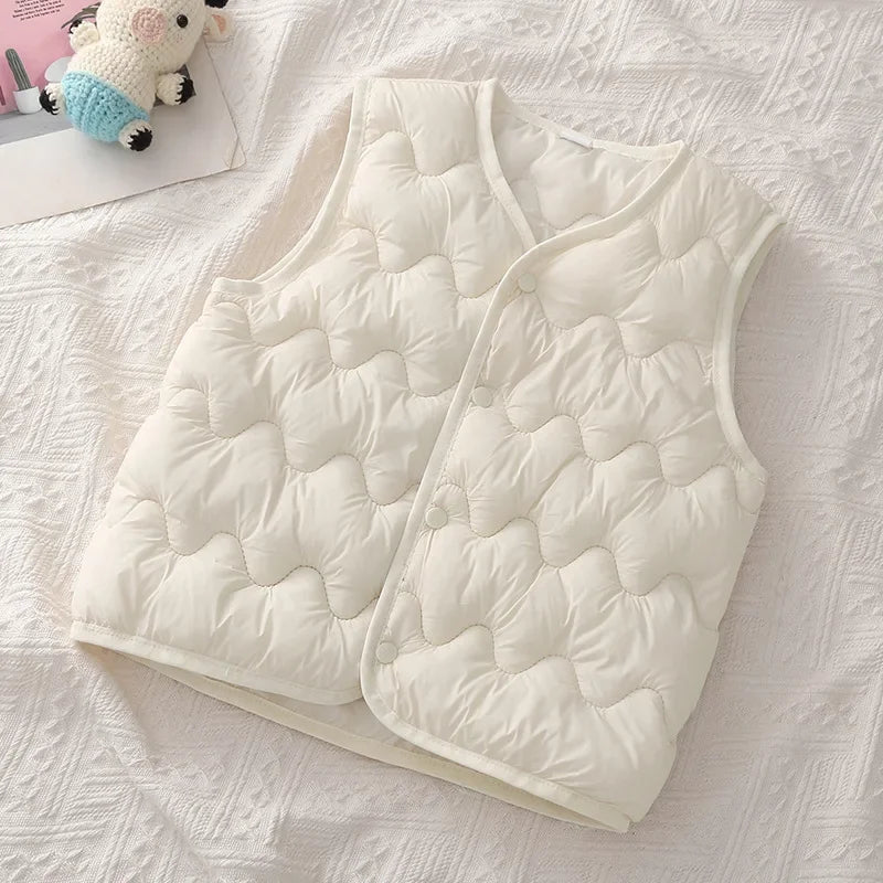 Kids Warm Vest 1 To 6 Years Unisex Thickened Waistcoat Outerwear Solid Color