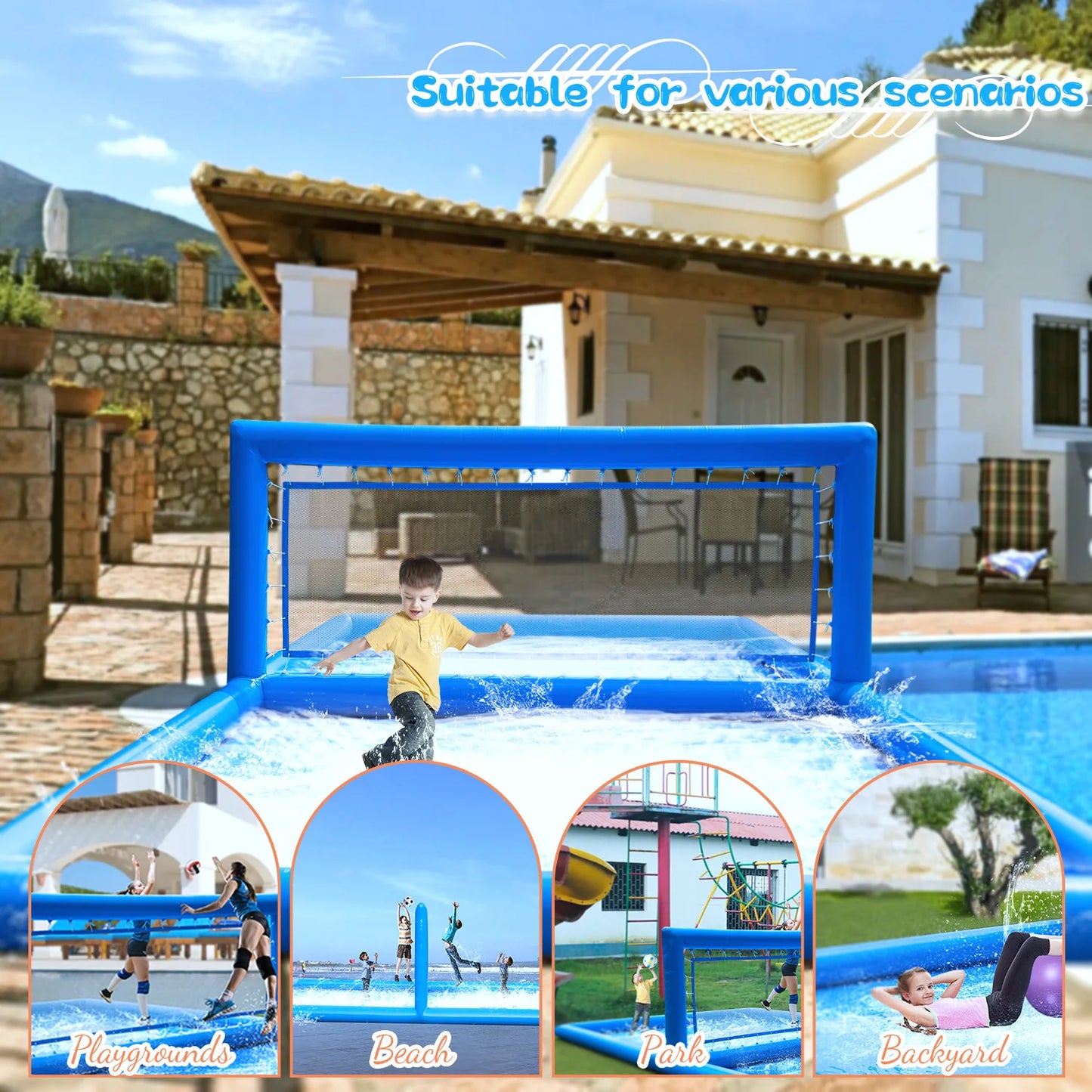 Inflatable Air-Inflated Family Fun: A Portable Outdoor Volleyball Court for Kids & Adults With 800W Air Blower 10x5x2.1m