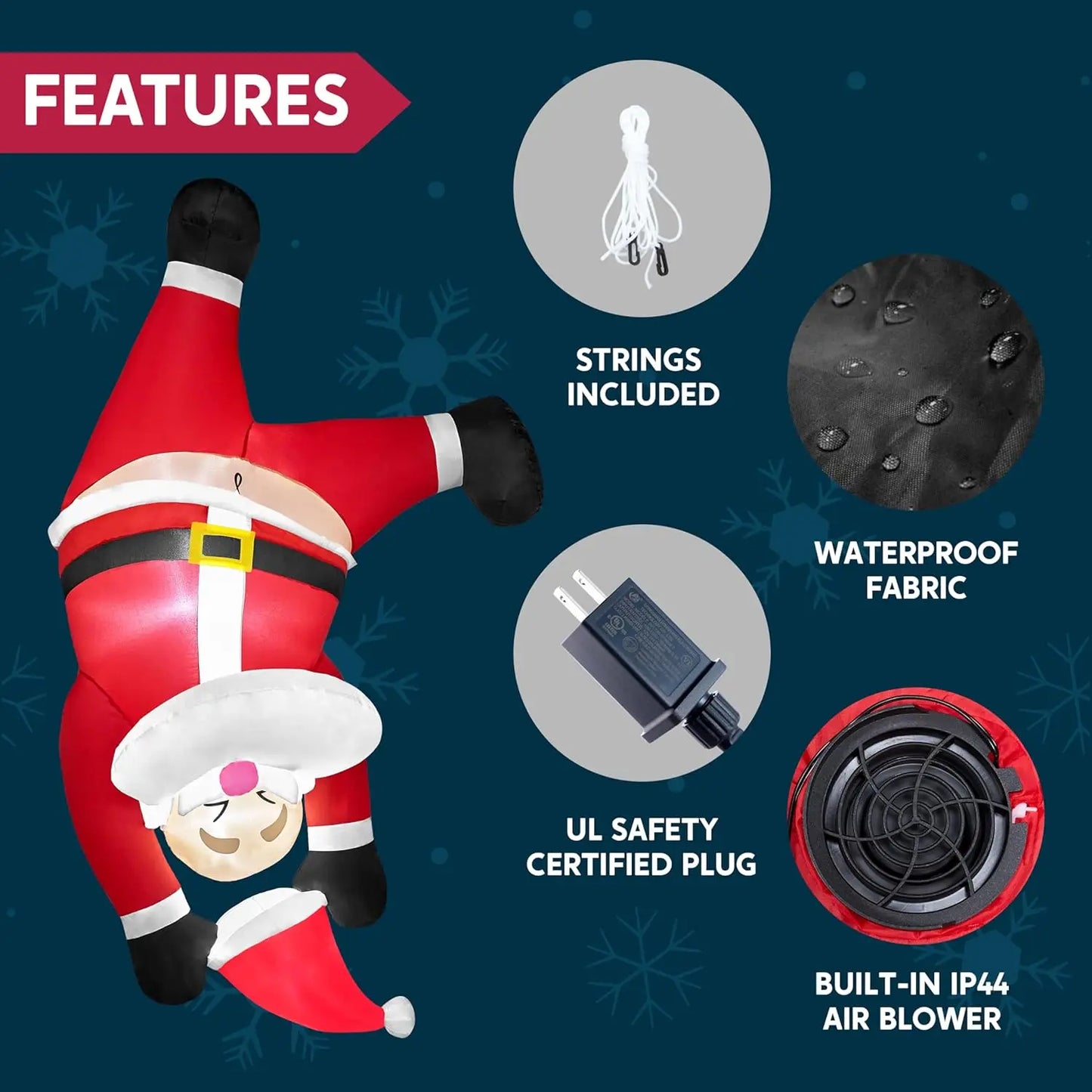 JOYFY 6 FT Tall Hanging Christmas Santa Inflatables Decoration Santa Hanging Upside Down with Built-in LED for Xms Outdoor Decor