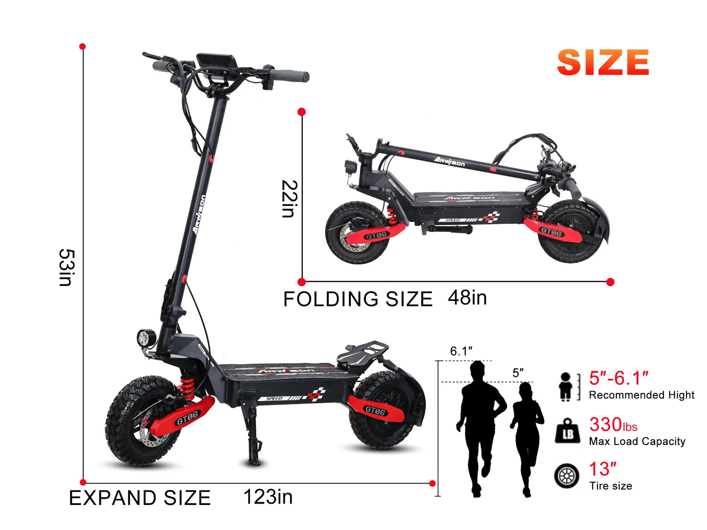 Arwibon GT06 1200W Foldable E-Scooter for Adults -Max Speed 25MPH, 48V 13AH/23.4AH, 11"Off-Road Tires | US Stock, Factory Direct