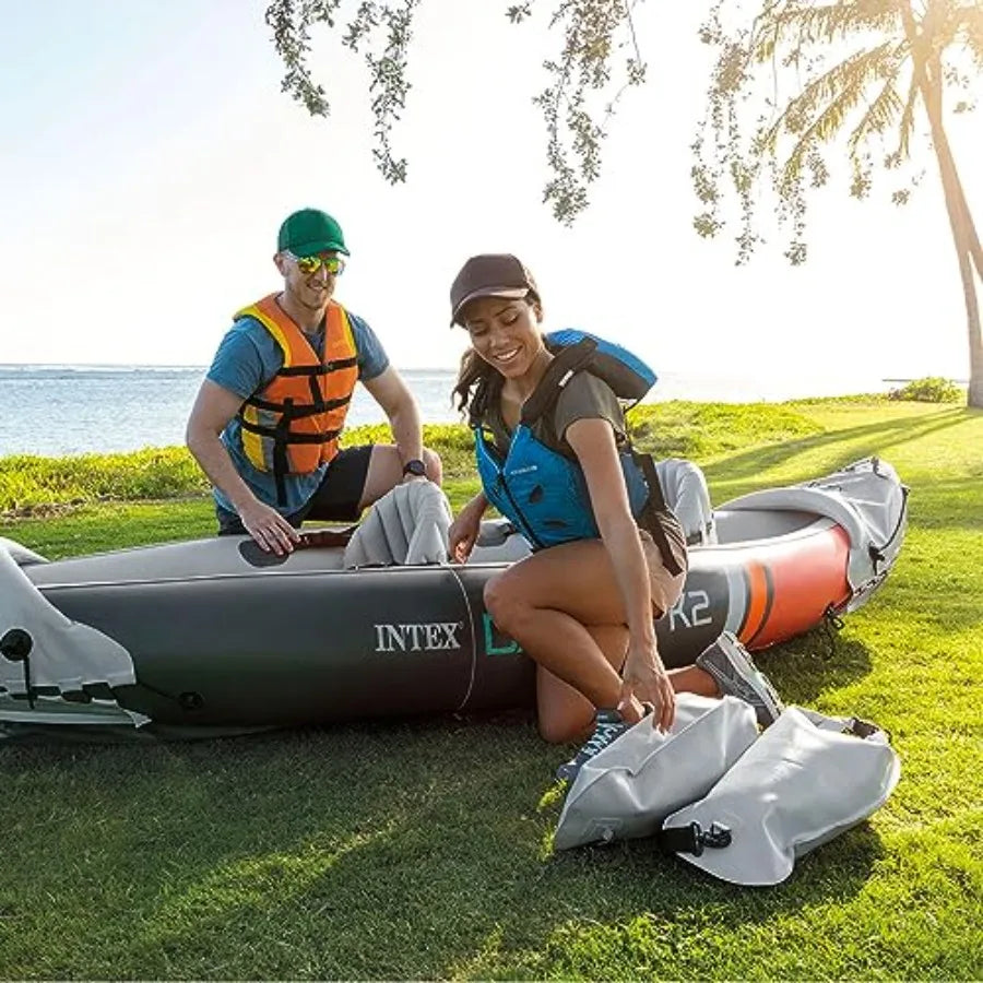Two Person Inflatable Kayak Set Dakota K2 With 86 Inch Oars And Pump