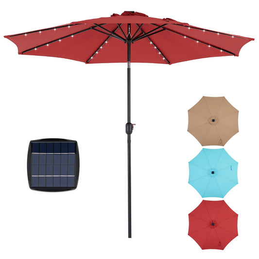 JHK 10ft Solar Patio Umbrella with 32 LED Lights UV Resistant Tilt and Crank