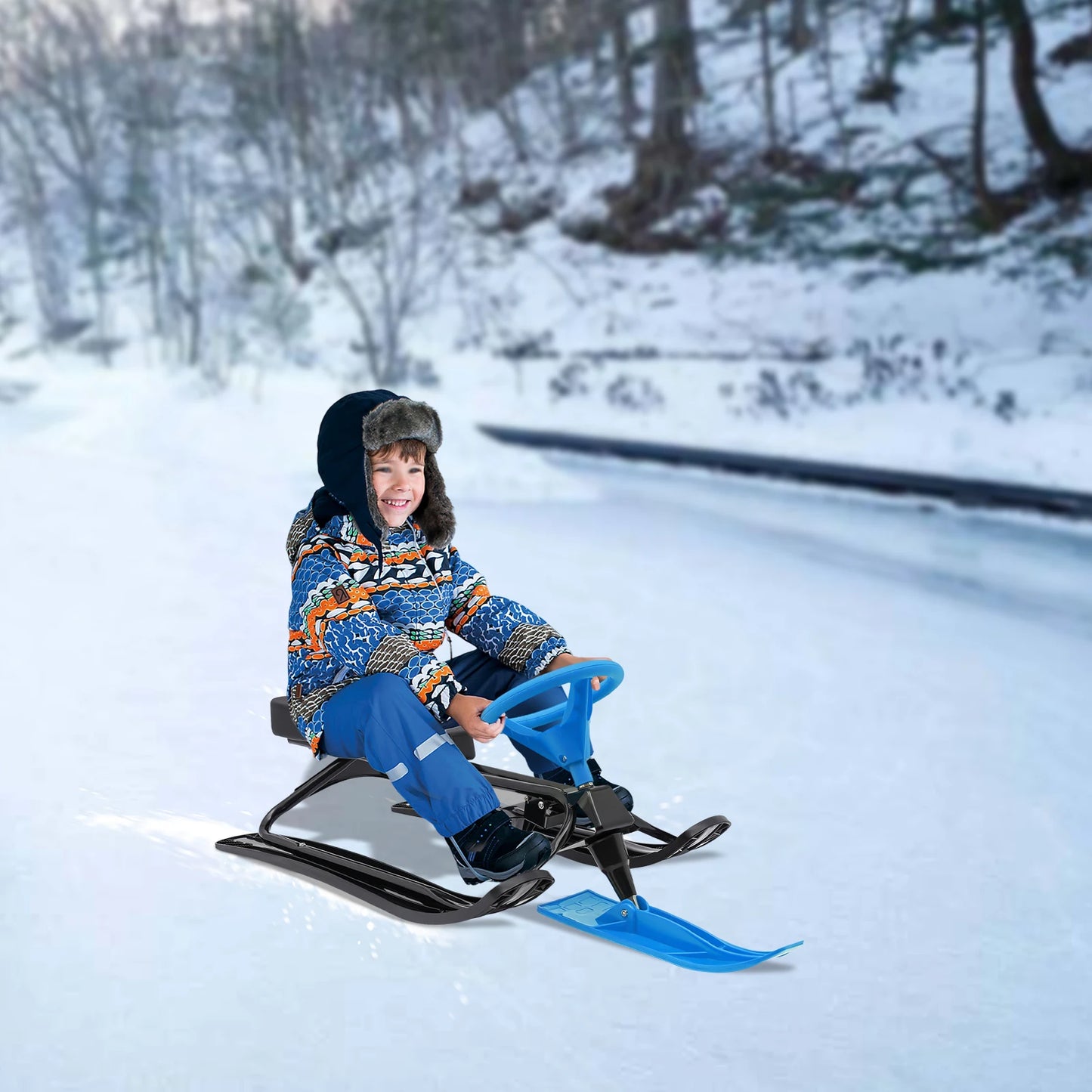 79cm Snow Racer Sled Blue For Kids 3 To 15 Years And Adults 220.5lb Capacity