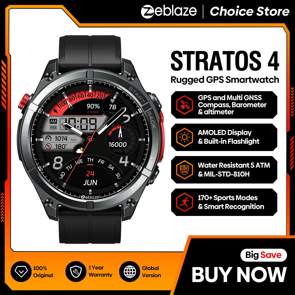 Zeblaze Stratos 4 GPS Smartwatch With AMOLED Display
