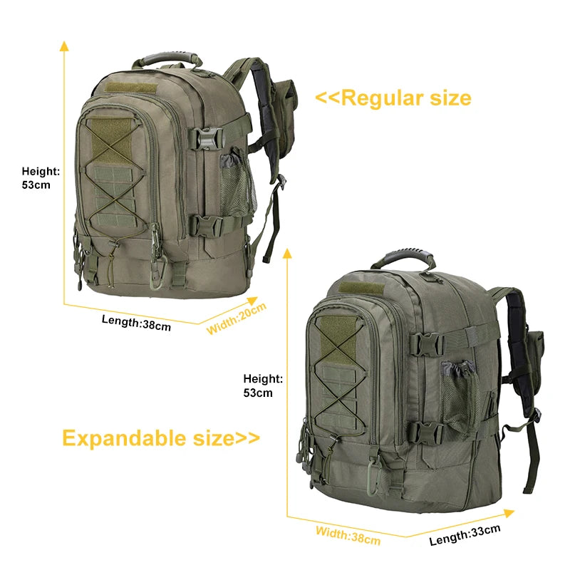 LQARMY 60L Tactical Backpack Molle Expandable Assault Rucksack Hiking Camping