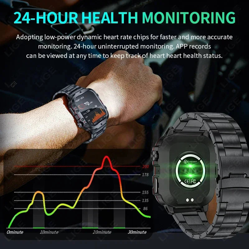 IP68 Rugged Military Smartwatch With Bluetooth Call For Android iOS