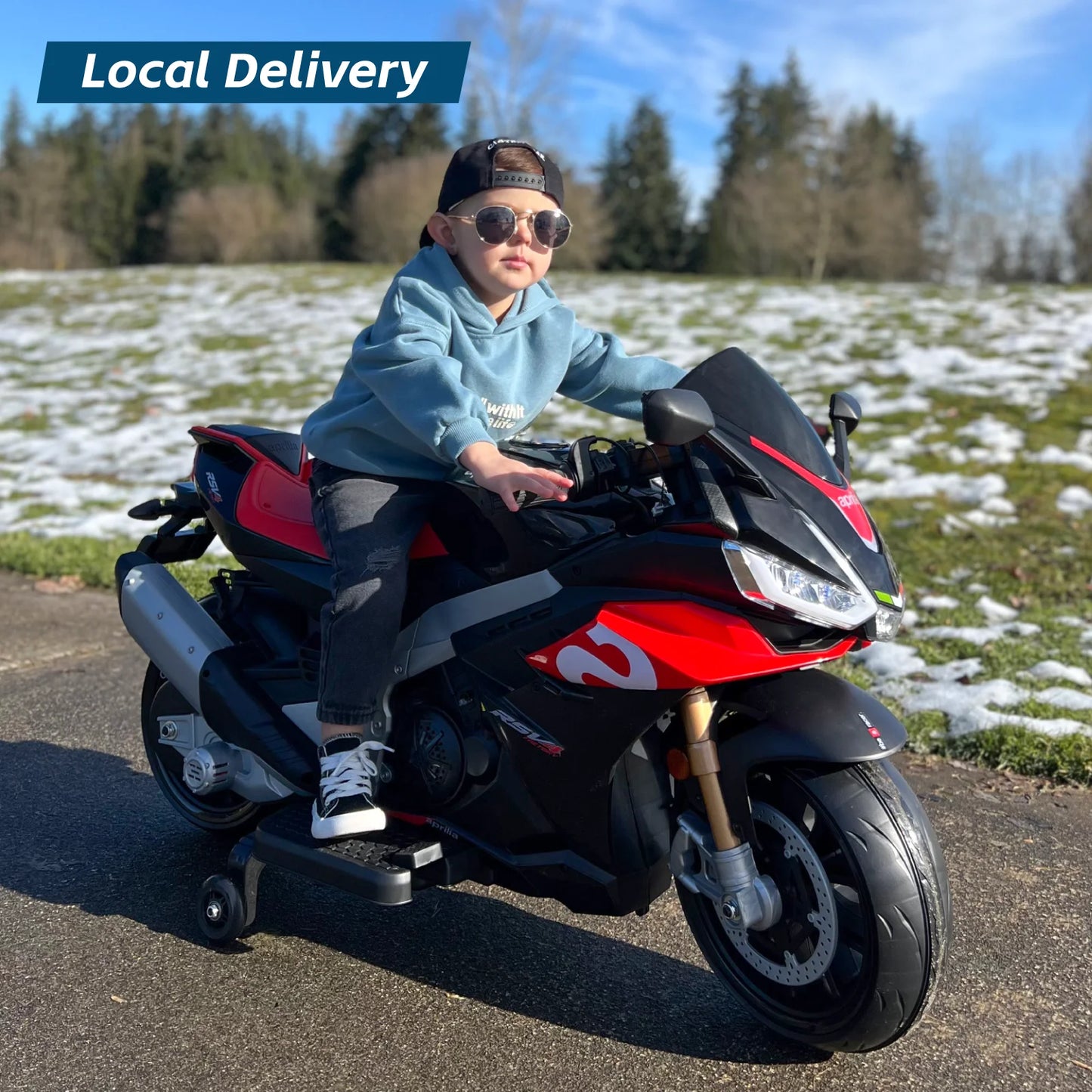24V Kids Motorcycle Electric Motorbike Aprilia Licensed Ride on Toy w/LED Lights Bluetooth Music Battery Powered 10MPH