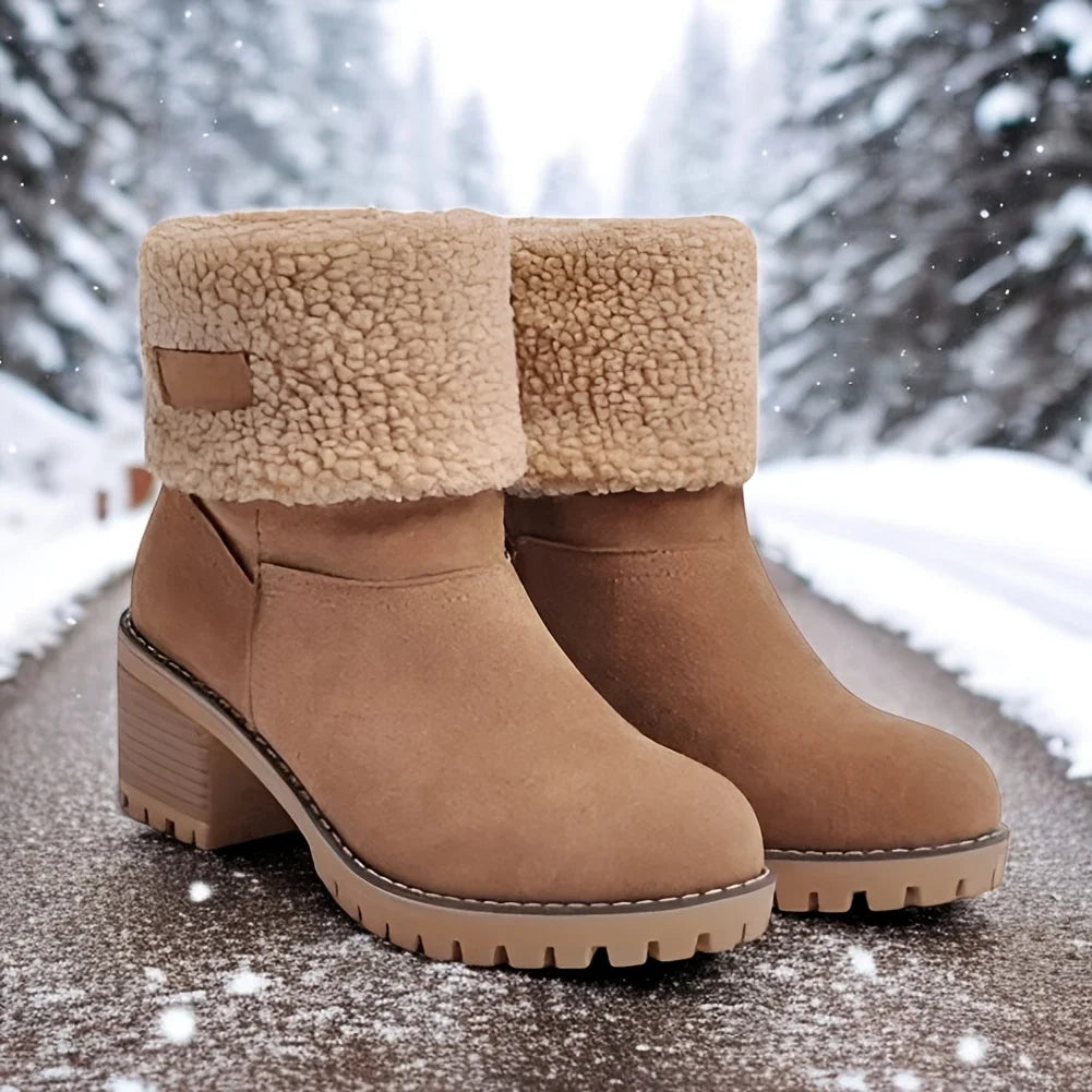 Winter Faux Fur Snow Boots For Women Platform Block Heels Suede Warm Boots
