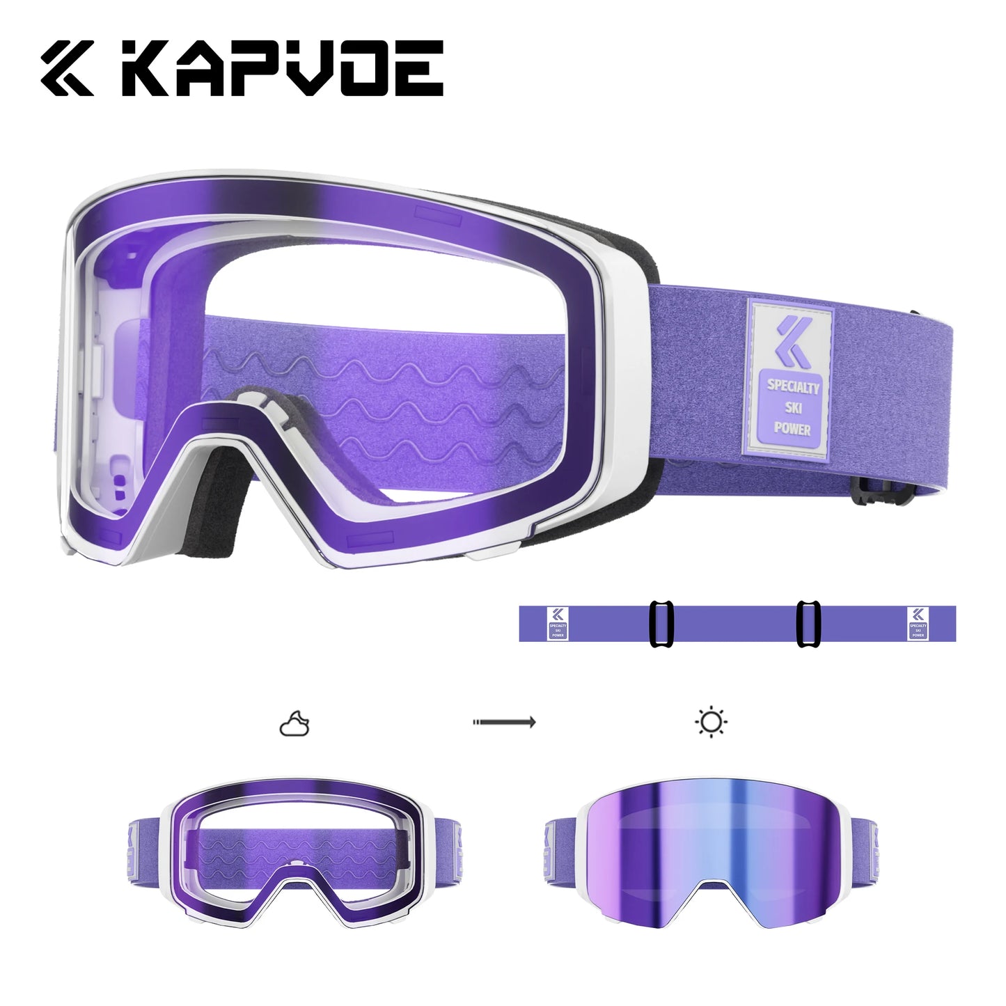 KAPVOE Outdoor Photochromic Ski Goggles UV400 Anti Fog Magnetic Snow Glasses