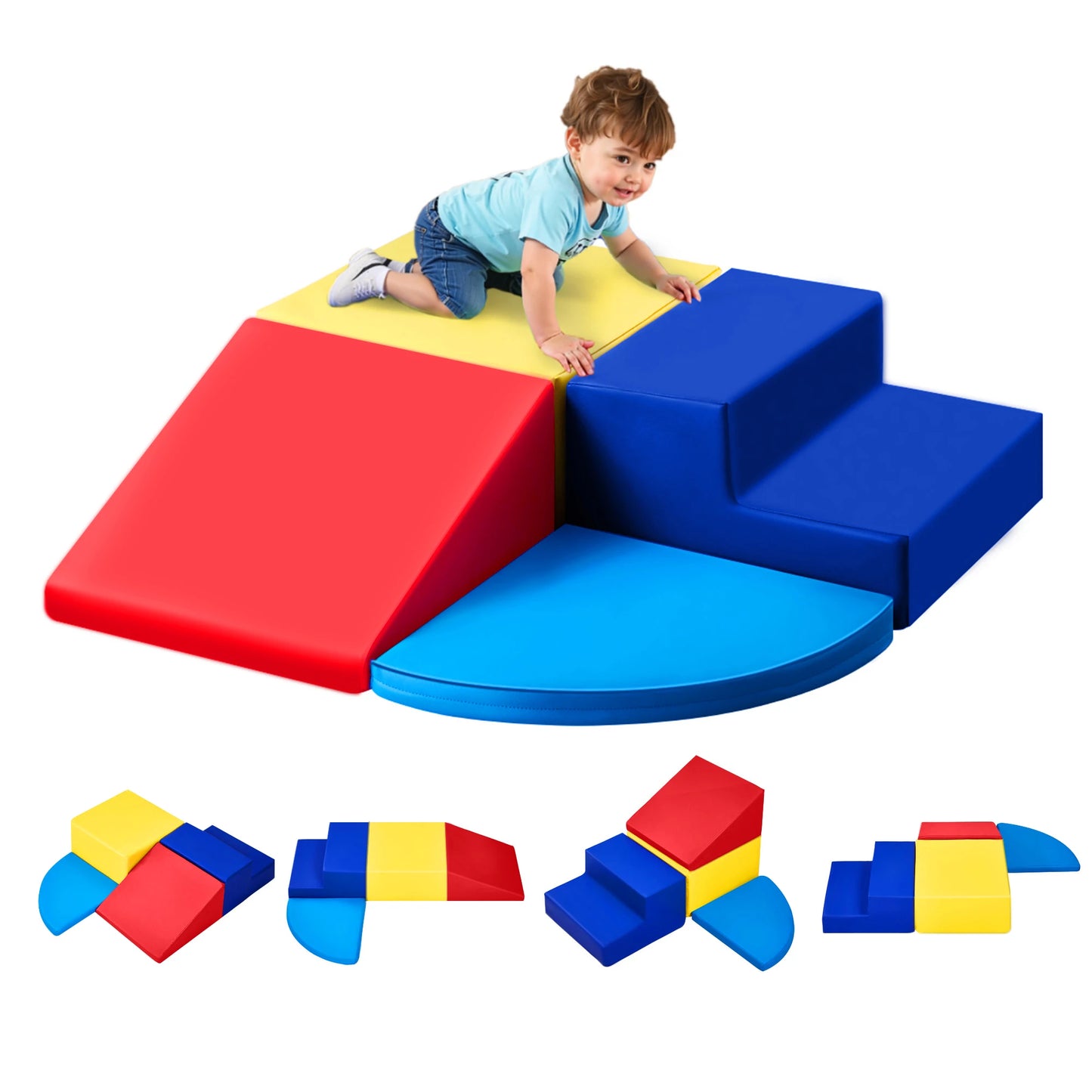 SucceBuy 4Pcs Kids Foam Climbing Toys Children Indoor Crawl Activity Playset PU Leather Climbing Blocks for Crawling & Sliding