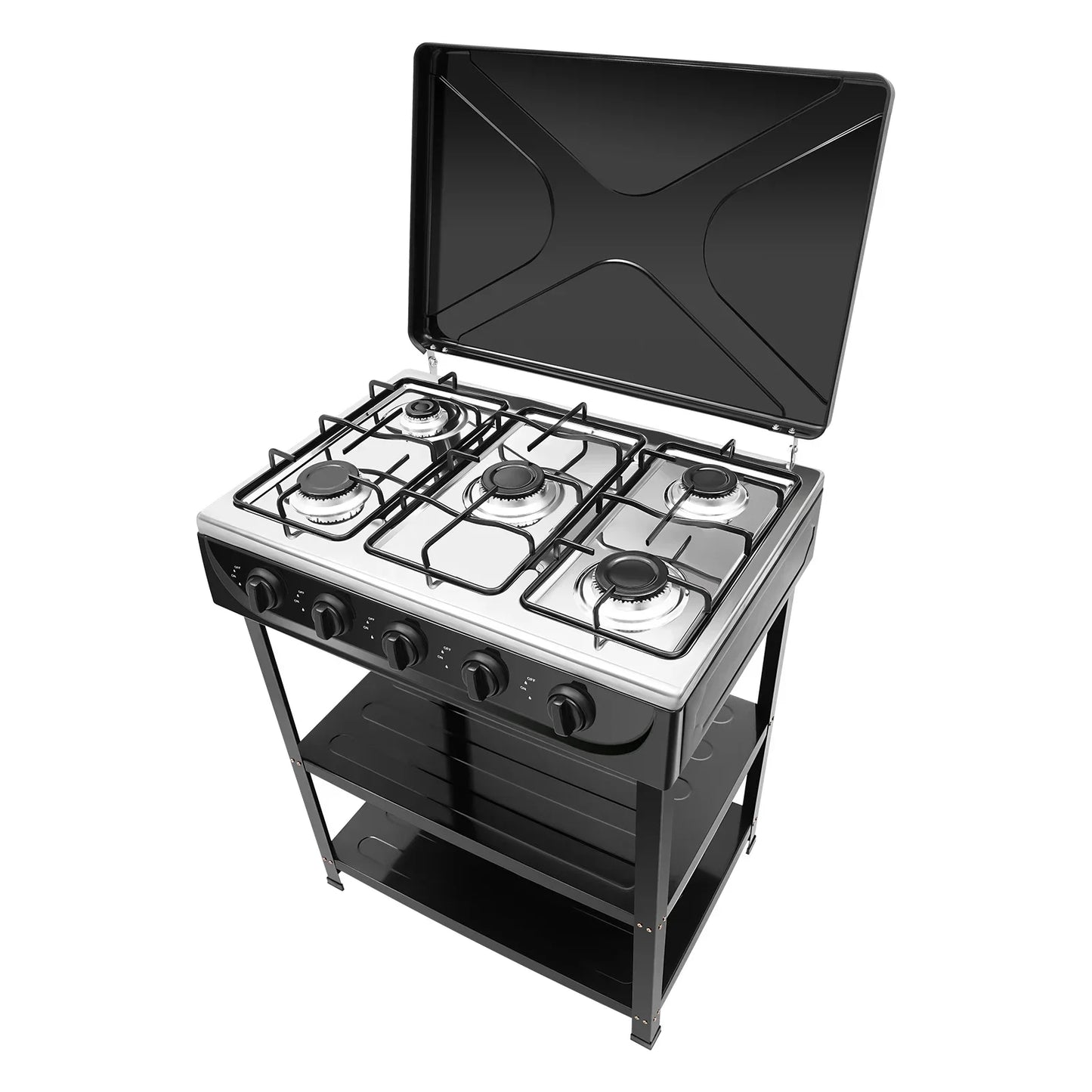 5 Burner Natural Gas Stove Portable Camp Grill With Storage Stand For Outdoor RV