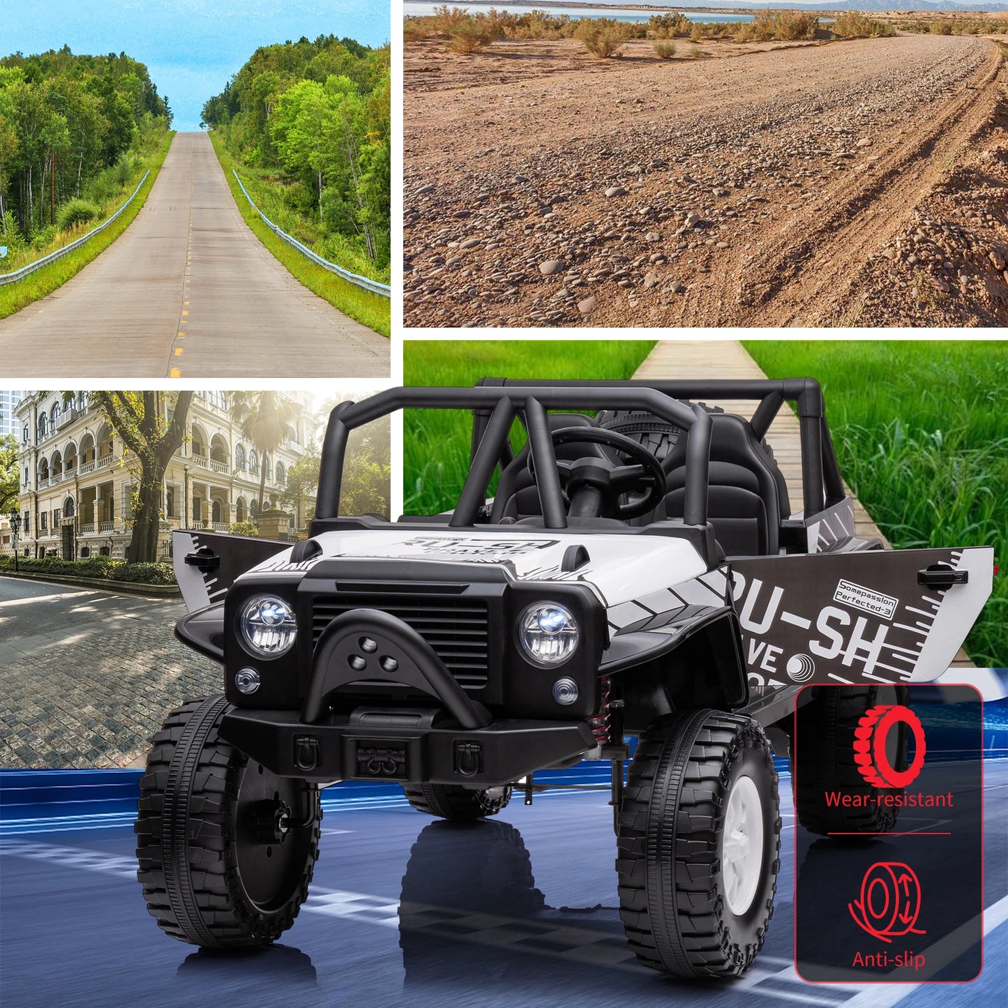 24V Ride On Toys, 2 Seater Kids Jeep with LED Lights,19" Extra Wide Seat,2 Motors,4-Wheel Spring Suspension,Electric Car