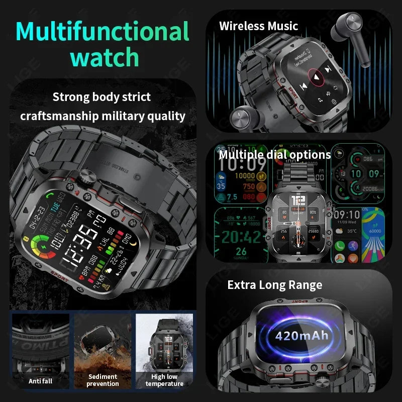 IP68 Rugged Military Smartwatch With Bluetooth Call For Android iOS