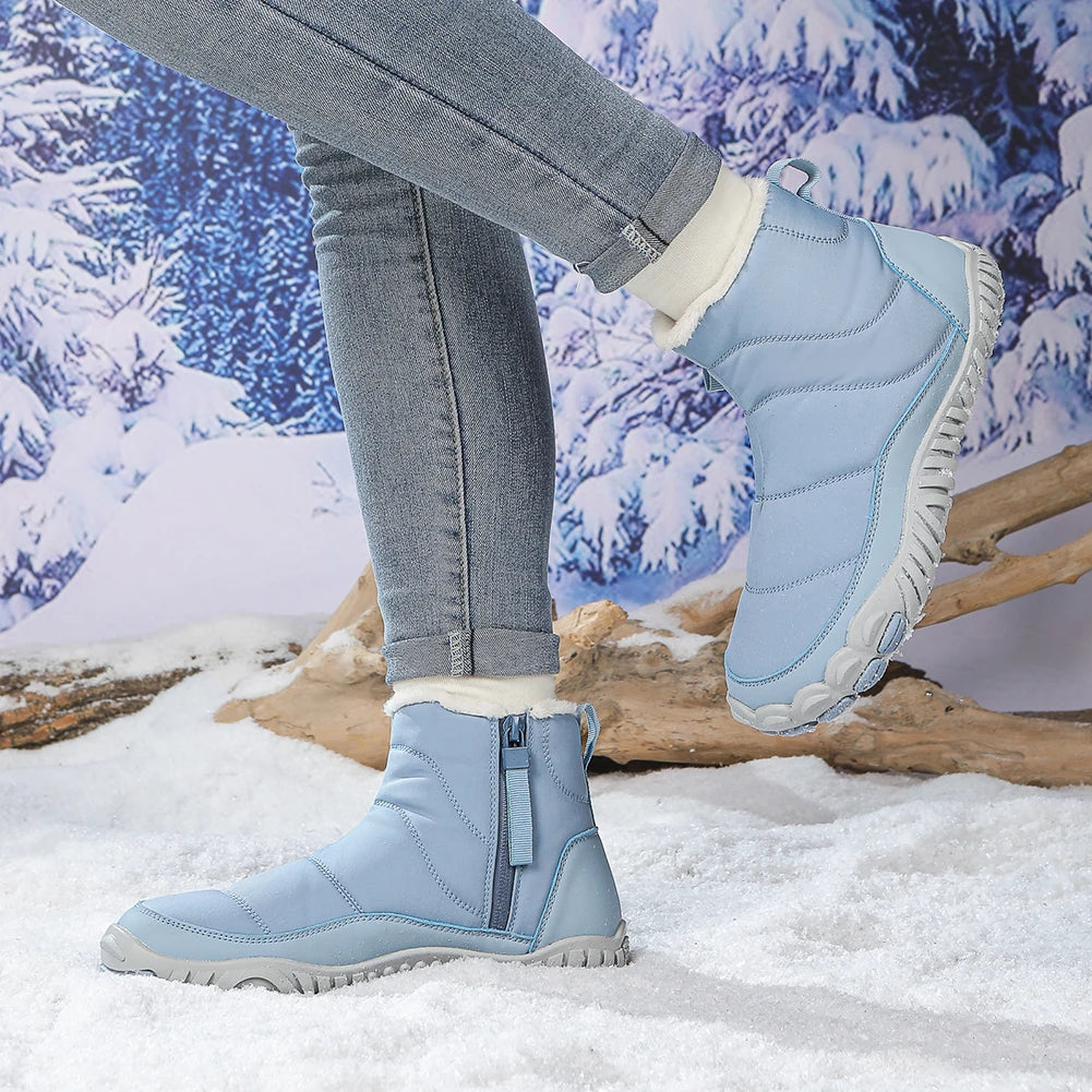 Winter Snow Barefoot Shoes Zip Closure Minimalist Ankle Boots For Men Women