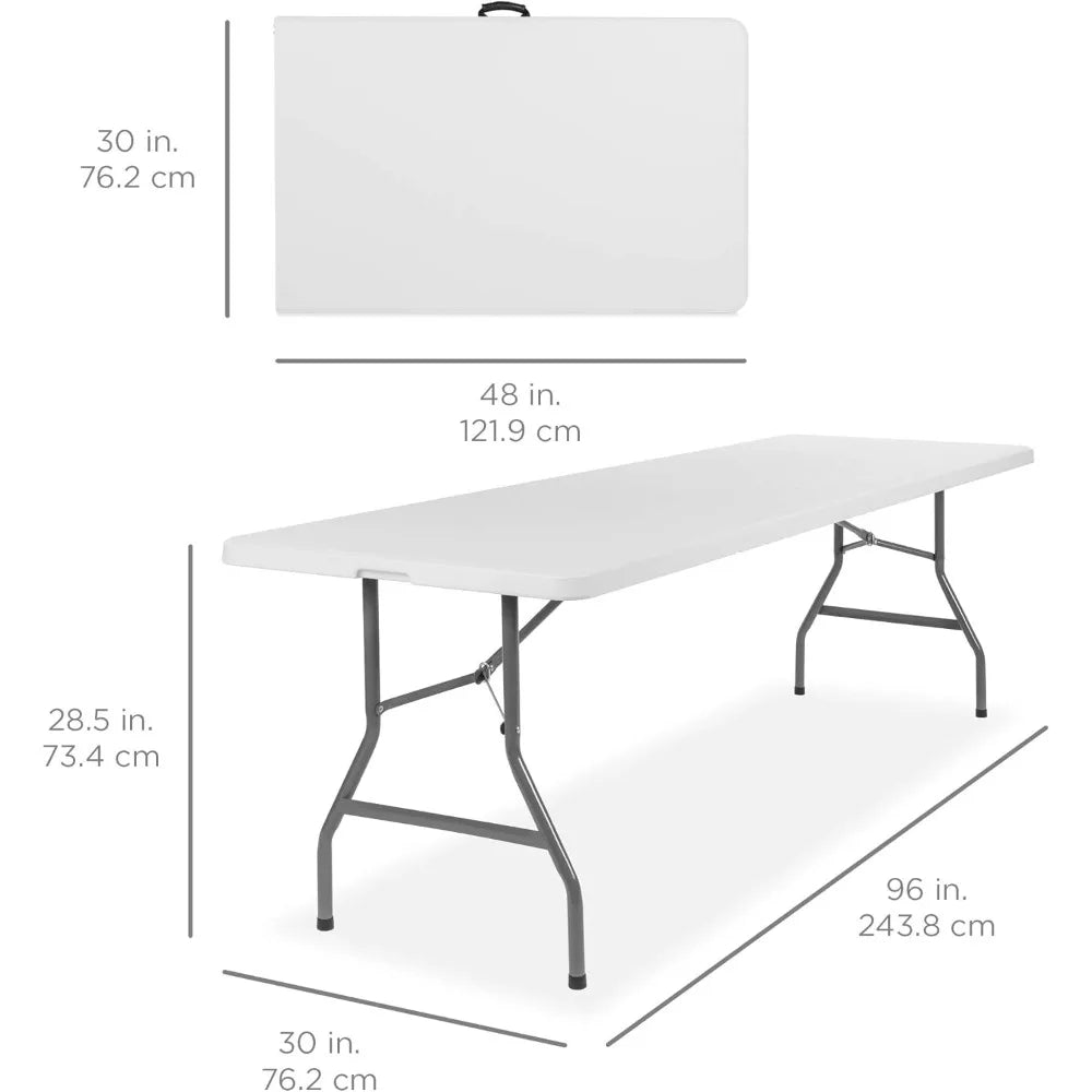 Products 8ft Plastic Folding Table, Indoor Outdoor Heavy Duty Portable w/Handle, Lock for Picnic, Party, Pong