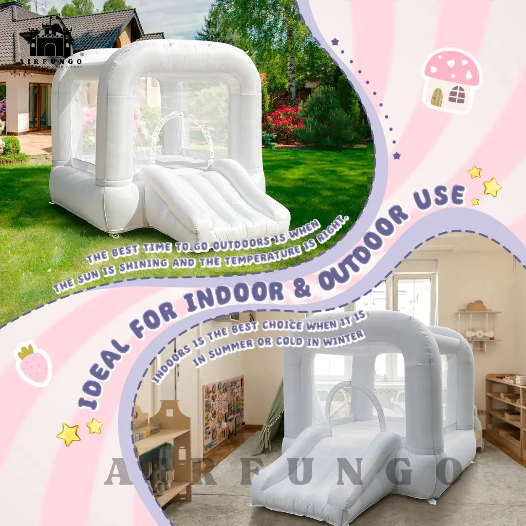 8ft White Bounce House Indoor Outdoor Softplay Inflatable White Castle Bouncer with Blower For Christmas/Birthday/Thankgiving