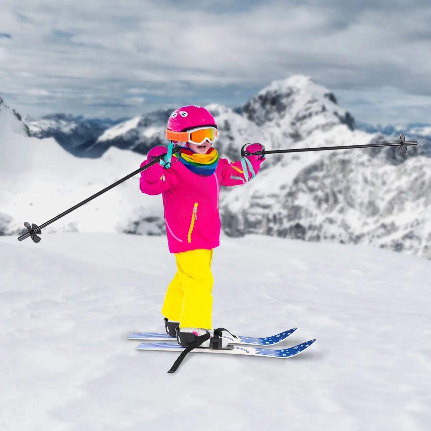 Kids Ski Set With Poles 110 Lbs Load Capacity Adjustable Bindings Ages 2 To 8