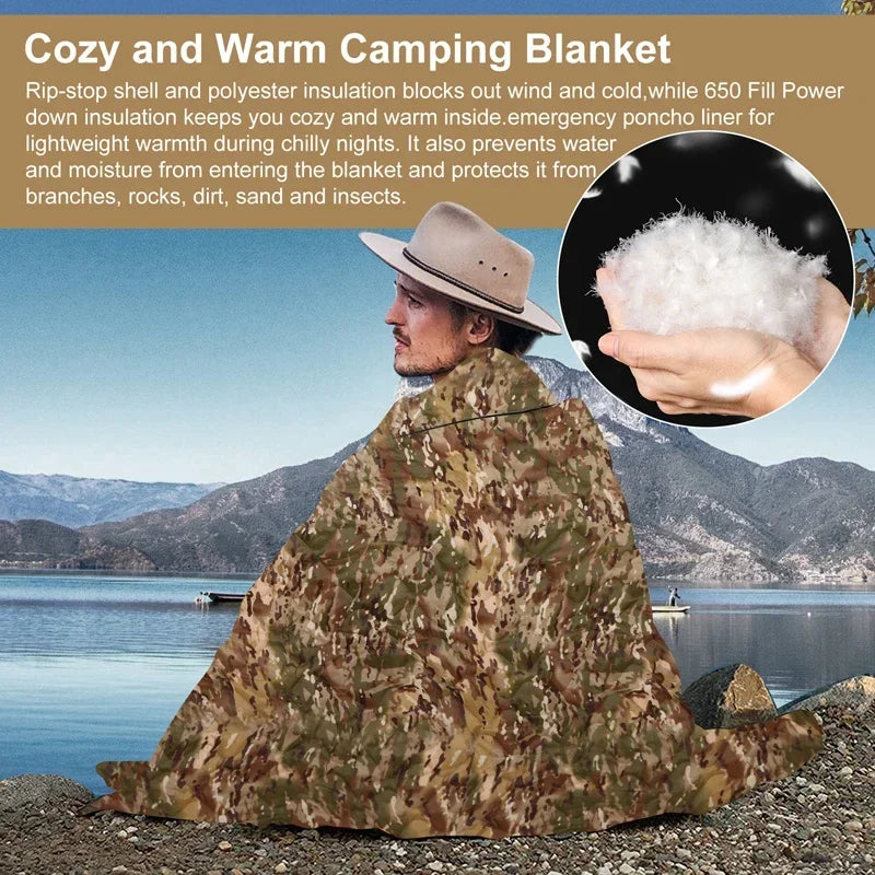 Camouflage Poncho Liner Woobie Blanket 82x58 Inch Water Repellent Camping