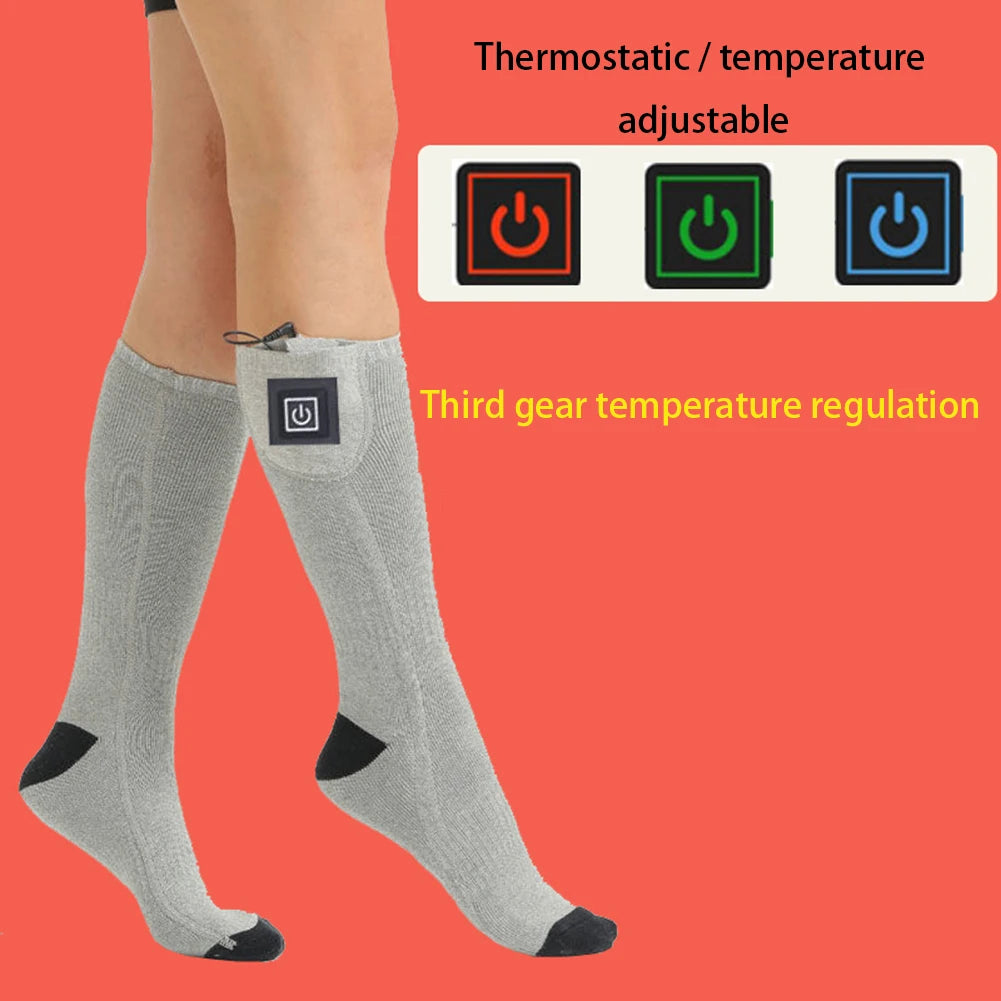 1 Pair Winter Heated Socks Battery Powered Anti Slip Warm Skiing Hiking Socks