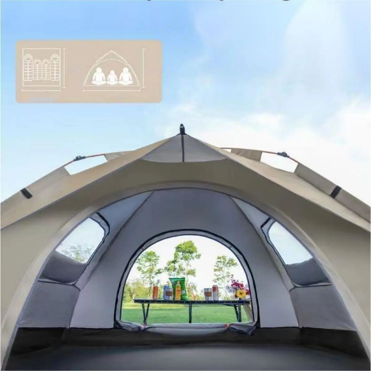 Pakicetus Automatic Quick Opening Tent For 3 4 People With Two Doors And Windows