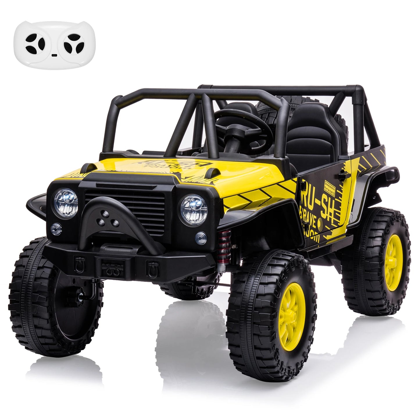 24V Ride On Toys, 2 Seater Kids Jeep with LED Lights,19" Extra Wide Seat,2 Motors,4-Wheel Spring Suspension,Electric Car
