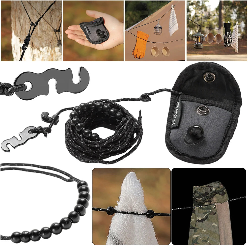 3 M Camping Stretch Clothesline With 12 Clips Hanging Laundry Drying Rope Portable Travel Clothesline Cord for Hotel Trip Cruise