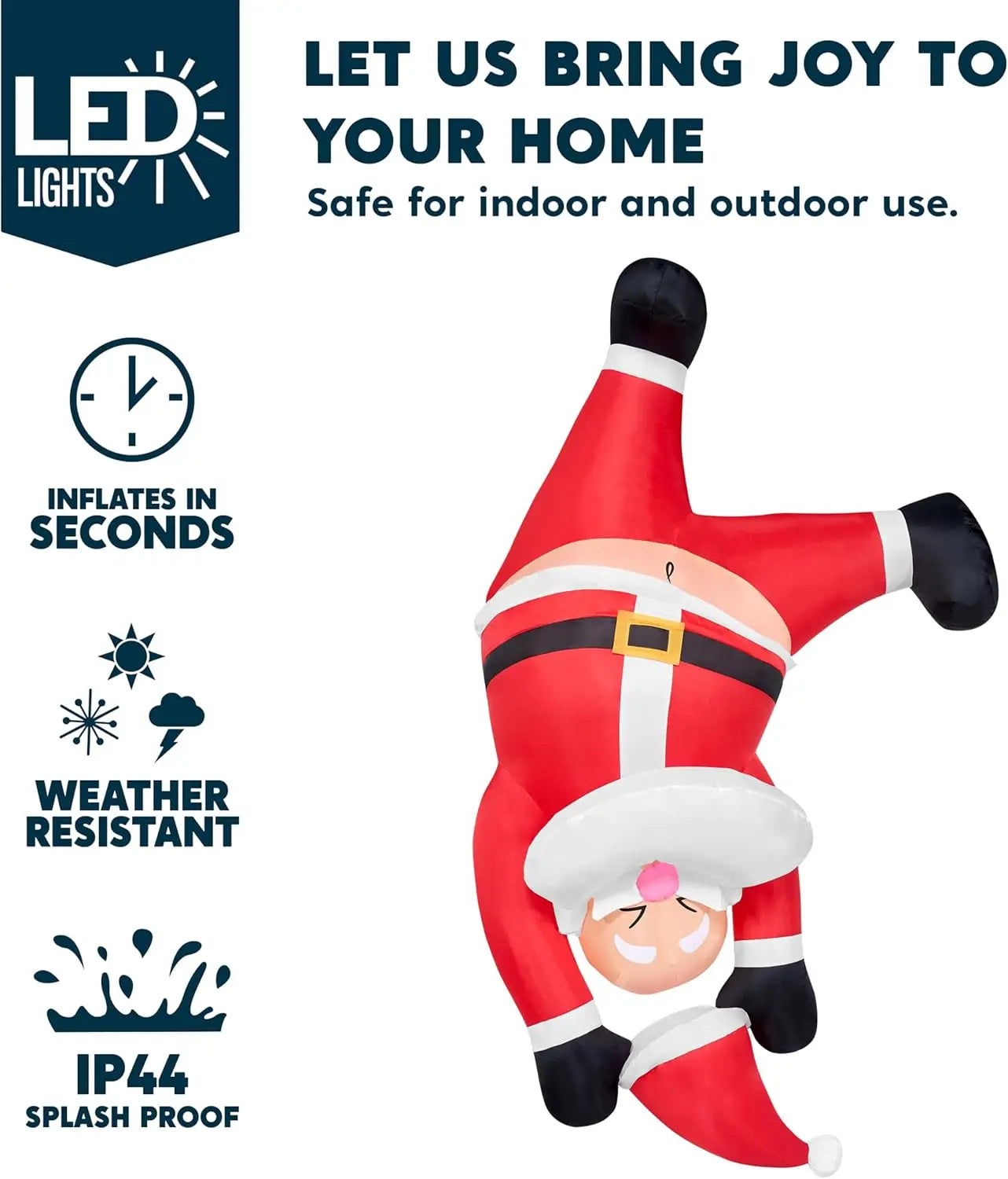 JOYFY 6 FT Tall Hanging Christmas Santa Inflatables Decoration Santa Hanging Upside Down with Built-in LED for Xms Outdoor Decor