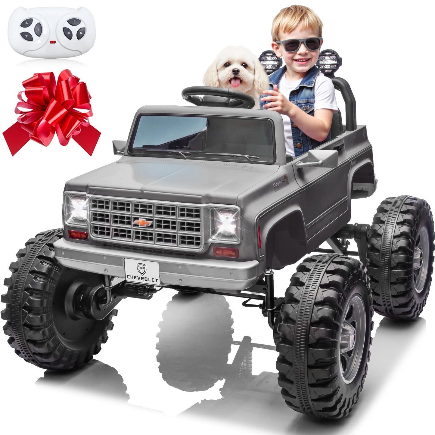 24V Ride on Car, Licensed Chevrolet Cheyenne Truck w/4X200W Motor, Remote Control, Decoration Streamer, 24 Volt Ride on Toys Pow
