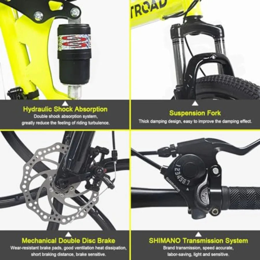 26 Inch Folding Mountain Bike 21 Speed Full Suspension With Dual Disc Brake