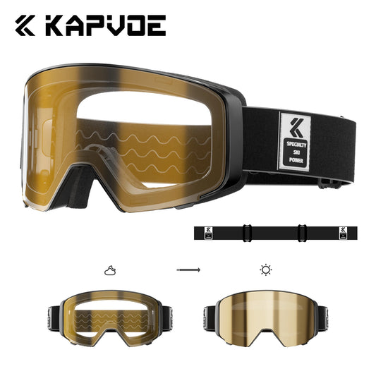 KAPVOE Outdoor Photochromic Ski Goggles UV400 Anti Fog Magnetic Snow Glasses