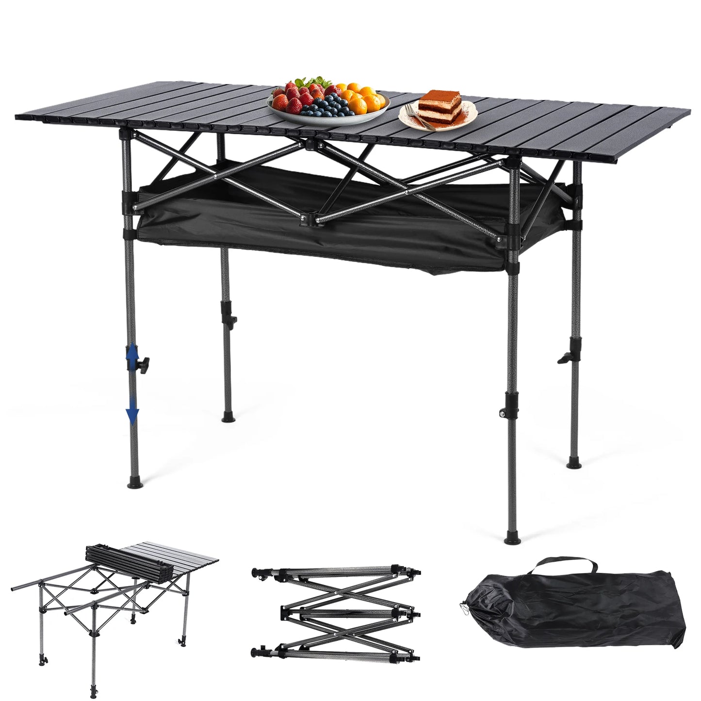 Outdoor Folding Table Roll Up Camping Lifting Adjustable Picnic Beach BBQ