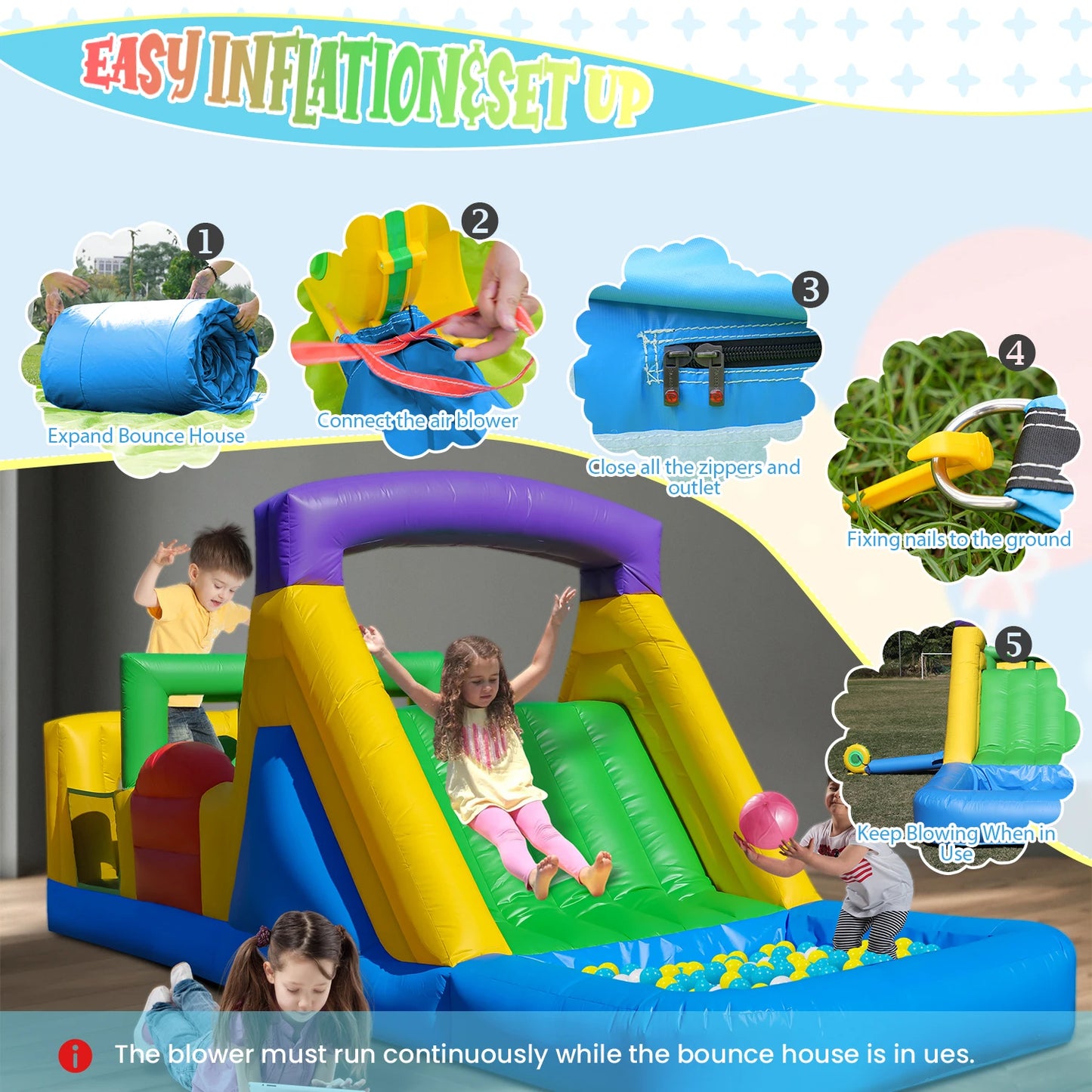6.7x2.4x2.5m Commercial Inflatable Obstacle Bounce Castle Bouncy House w/ Blower Children's playground, children's toys