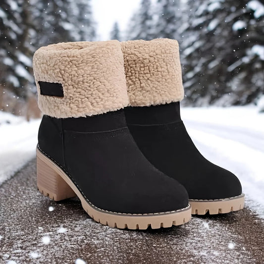 Winter Faux Fur Snow Boots For Women Platform Block Heels Suede Warm Boots