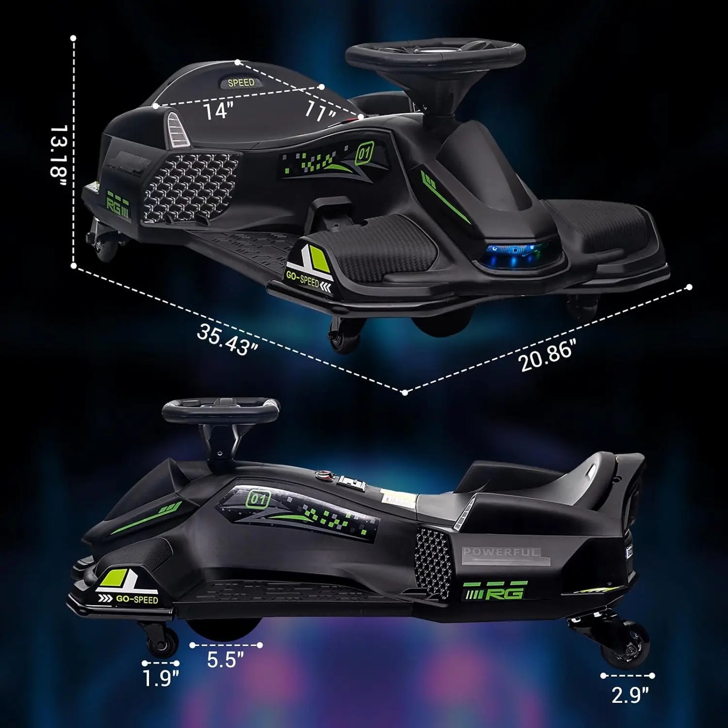 12V Ride On Go Kart with 45W Brushless Quiet Motor 5 mph Electric Drifting Go-Kart Battery Powered Outdoor Ride On Toy for Teens