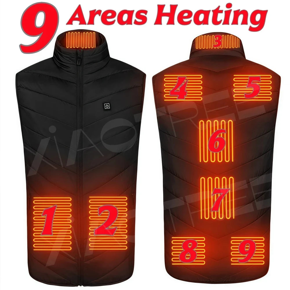 28 By 9 Areas Heated Vest Men Women USB Electric Jacket Thermal Body Warmer 6XL