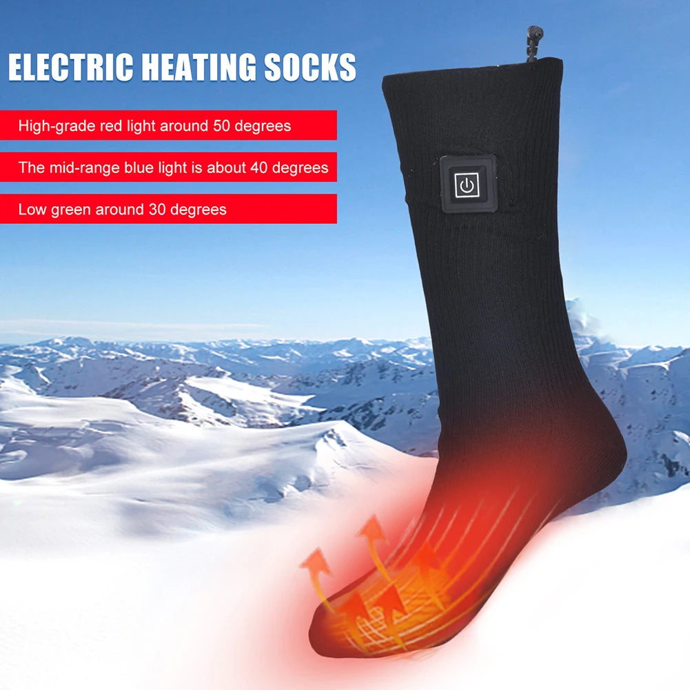 1 Pair Winter Heated Socks Battery Powered Anti Slip Warm Skiing Hiking Socks