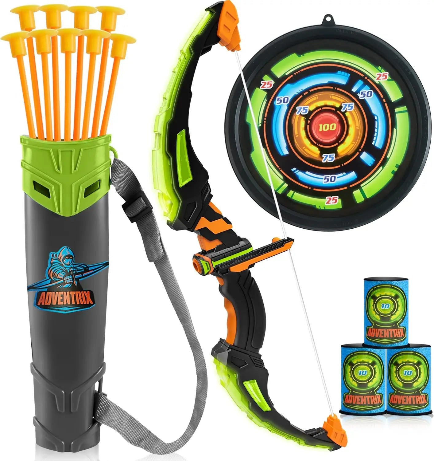 JOYFY Kids Bow and Arrow Set LED Light Up Archery Toy With 9 Suction Cup Arrows Target for Kid Ages 6-12 Outdoor Play Gift