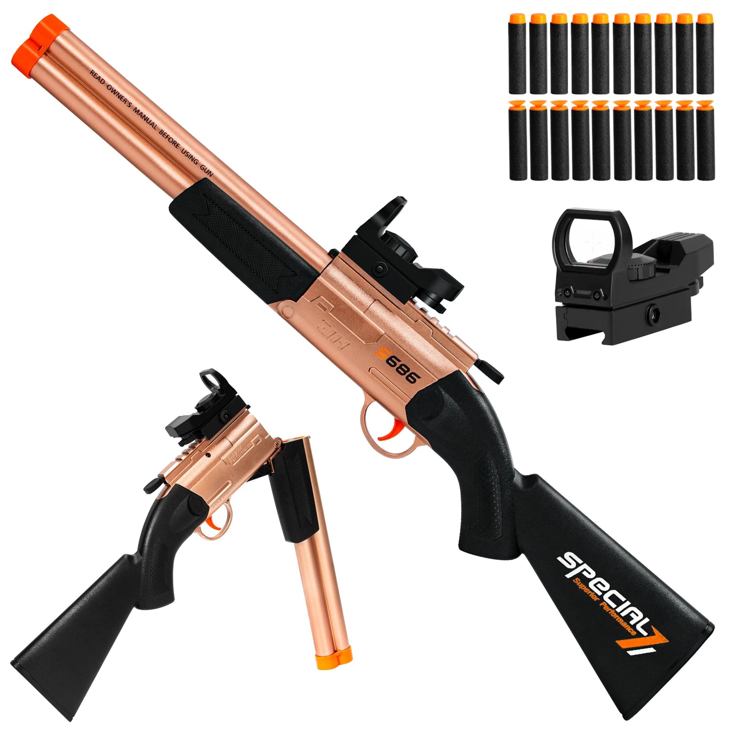 Toy Gun Double Barrel Shotgun Toy,with 20 Soft Bullet Darts, Toy Foam Blaster Foam Dart Blaster with Scope for Kids, Youth, Teen