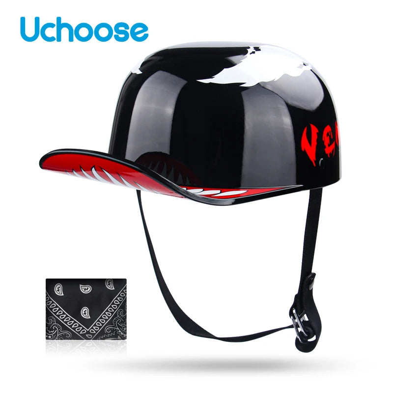 Uchoose Baseball Cap Helmet Motorcycle Vintage Retro Helmets Summer Open Face Scooter Cruiser Chopper Gangster DS Men Women Kid