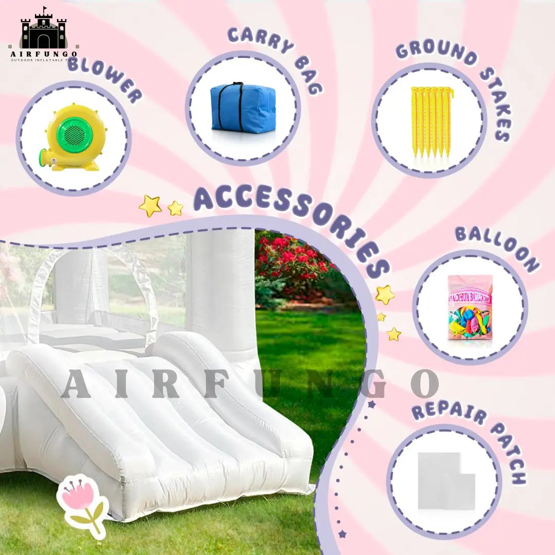 8ft White Bounce House Indoor Outdoor Softplay Inflatable White Castle Bouncer with Blower For Christmas/Birthday/Thankgiving