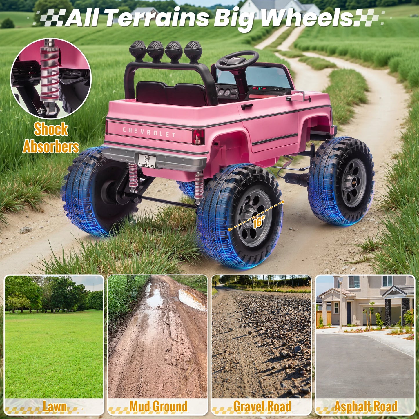 24V Ride on Car, Licensed Chevrolet Cheyenne Truck w/4X200W Motor, Remote Control, Decoration Streamer, 24 Volt Ride on Toys Pow