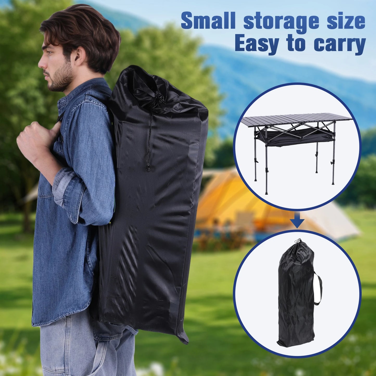 Outdoor Folding Table Roll Up Camping Lifting Adjustable Picnic Beach BBQ