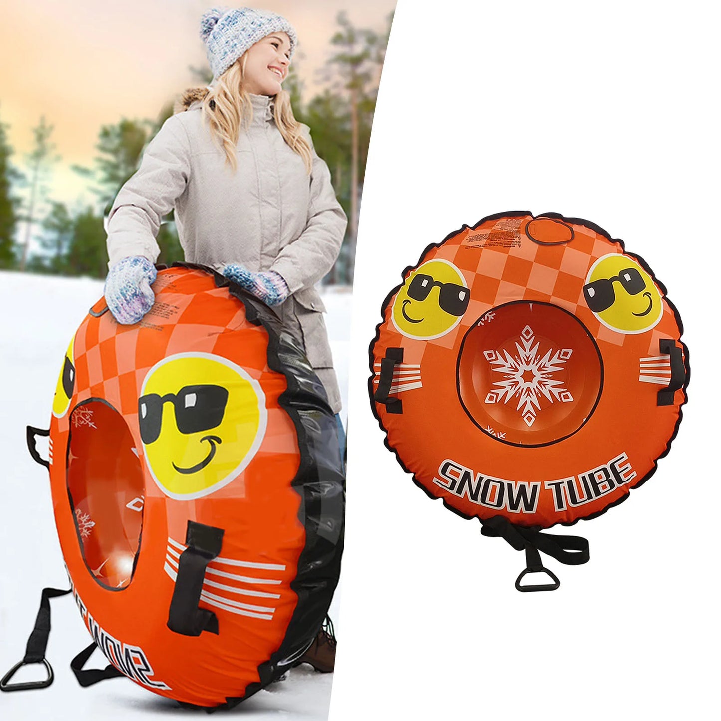 43.3 Inch Inflatable PVC Snow Tube Sled With Handles Tow Strap For Winter Fun