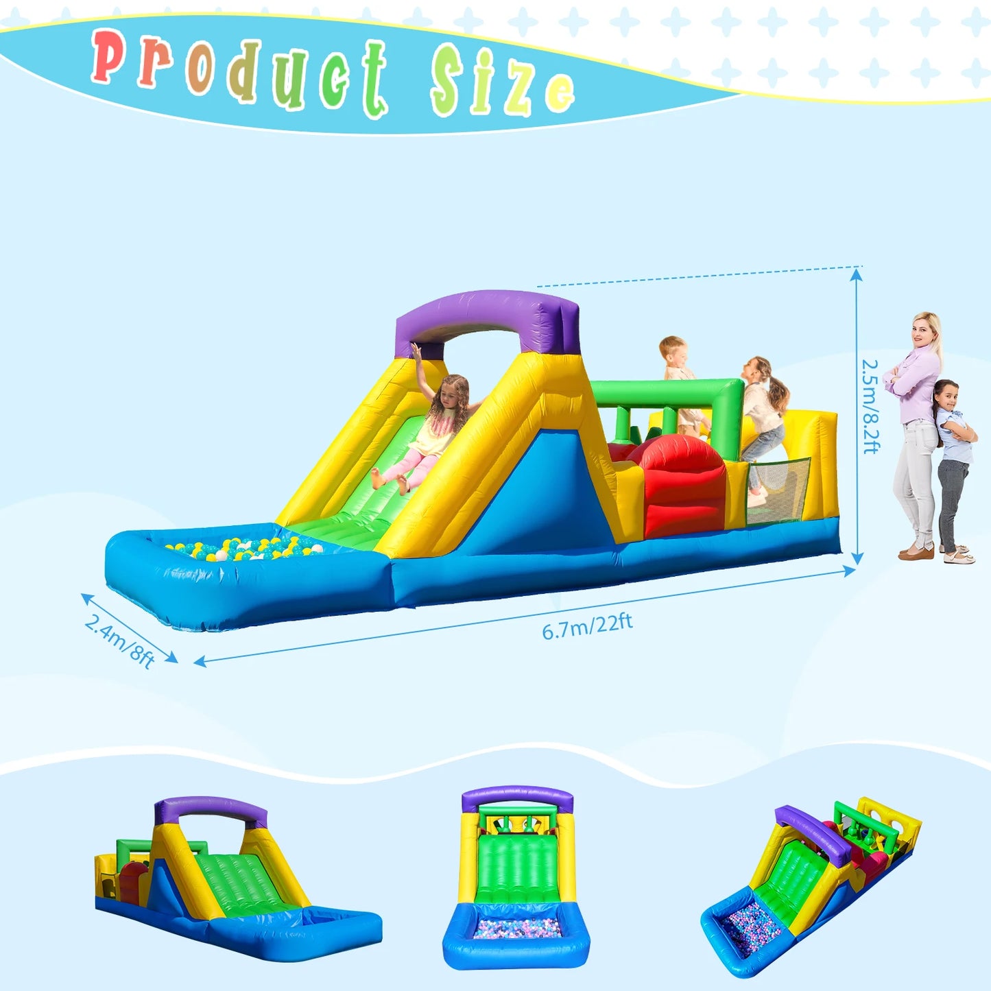 6.7x2.4x2.5m Commercial Inflatable Obstacle Bounce Castle Bouncy House w/ Blower Children's playground, children's toys