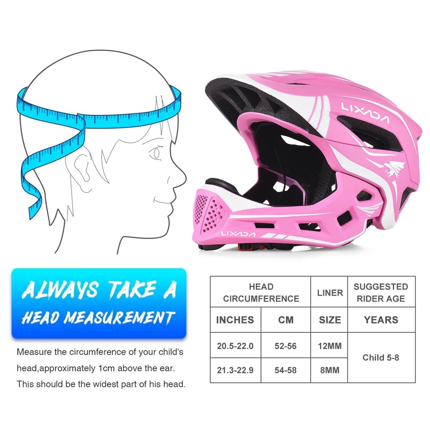 Lixada Kids 2 In 1 Detachable Full Face Cycling Helmet Safety CE