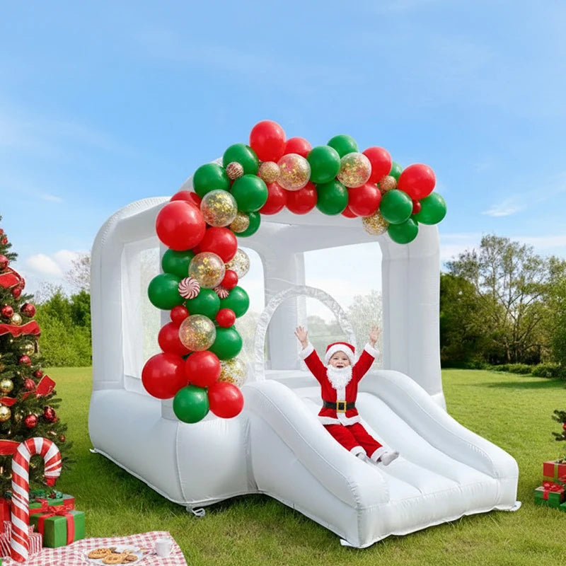 8ft White Bounce House Indoor Outdoor Softplay Inflatable White Castle Bouncer with Blower For Christmas/Birthday/Thankgiving